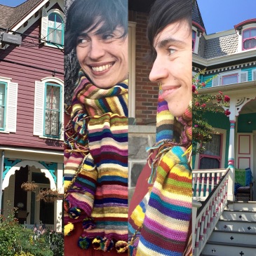 Painted lady houses inspiring knitted scarf