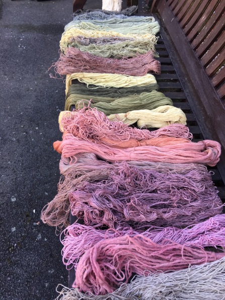 Wool, cotton, linen yarns dyed in plant pigments plus modifiers