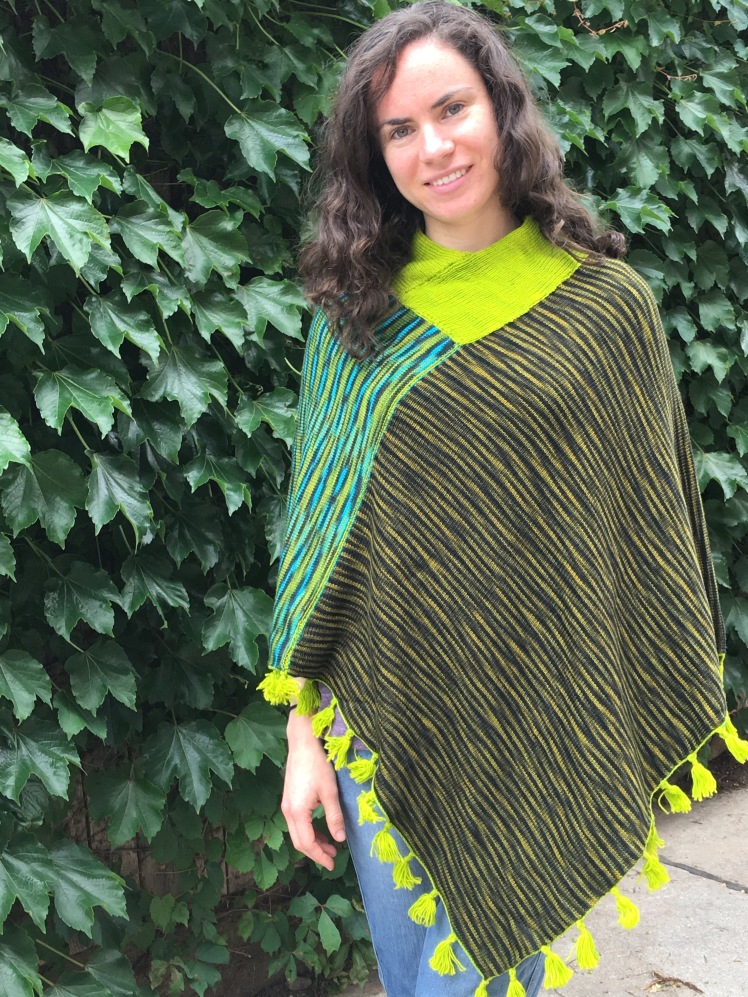 Reversible poncho with ribbed neck