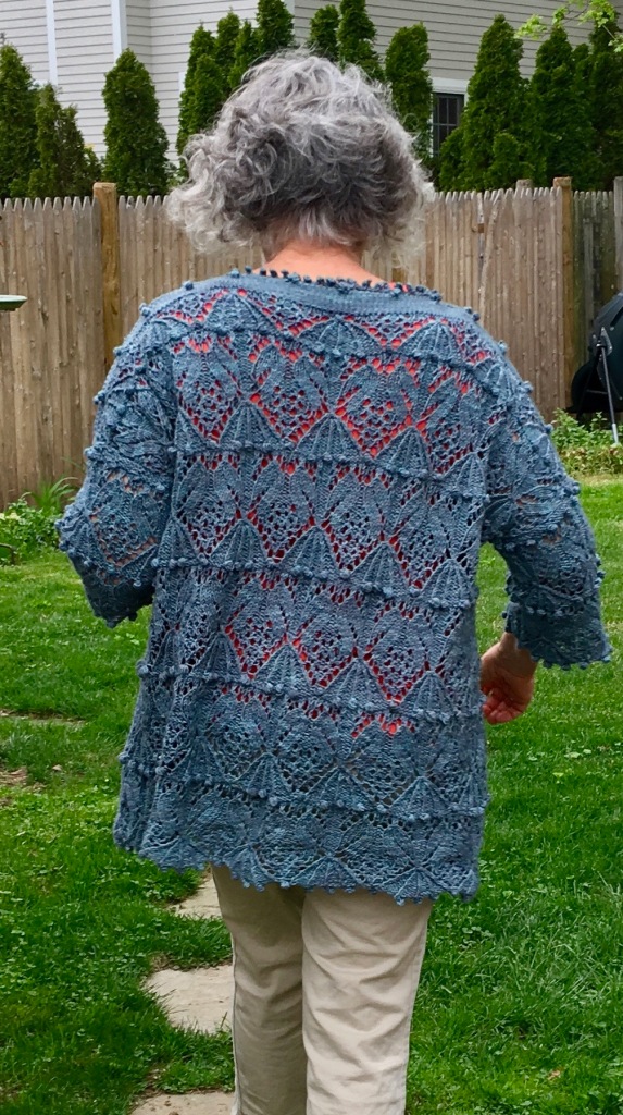 Back view of oversized, drop-shouldered pullover