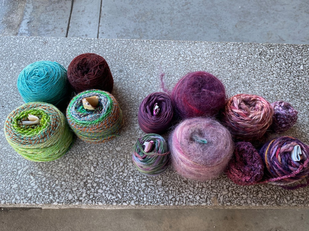 Yarn used for modular patchwork pullover